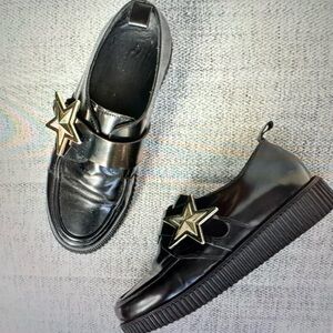 Red Valentino Black Leather Star Buckle Loafer Shoes, size EU38/US8 RED